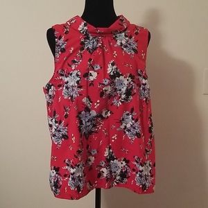 EUC - Modcloth Red Cowl Neck Floral Top XL